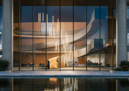Staircase with sculptural lighting